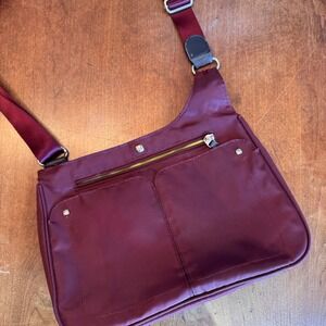 Mosey by Baggallini Burgundy Nylon Crossbody Bag Organizer Pockets Adj Strap